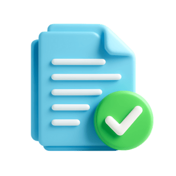 un 3d representación de un azul documento icono con un verde cheque marca, aislado en transparente antecedentes png