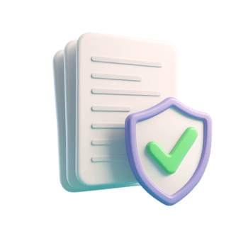 Document with security shield and check mark isolated on transparent background png
