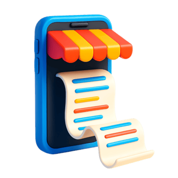 un' 3d interpretazione di un' smartphone con un' a strisce tenda e un' ricevuta, isolato su trasparente sfondo png