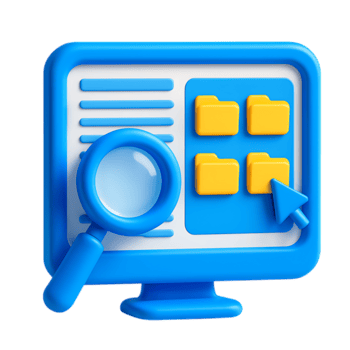 dator skärm med filer mappar och förstorande glas isolerat på transparent bakgrund png
