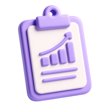 A 3d render of a clipboard with a line graph, isolated on transparent background png