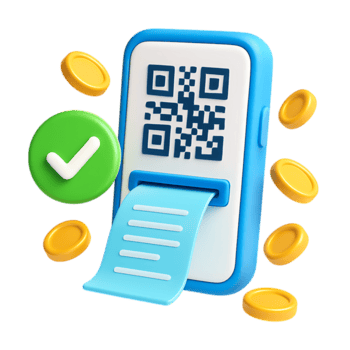 een 3d weergegeven mobiel telefoon met een qr code en een ontvangst, geïsoleerd Aan transparant achtergrond png