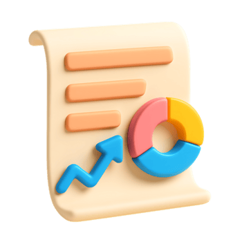 A 3d rendered report icon with a graph and arrow isolated on transparent background png