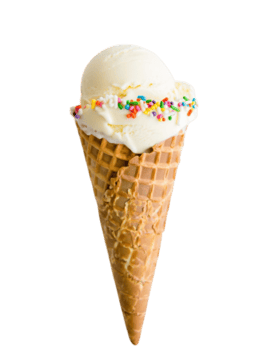 en virvla runt vanilj mjuk tjäna is grädde med färgrik strössel i en våffla kon, isolerat på transparent bakgrund png