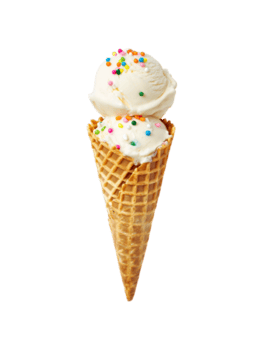 een verrukkelijk vanille ijs room ijshoorntje geïsoleerd Aan transparant achtergrond is royaal gedekt in kleurrijk hagelslag, creëren een feestelijk en aantrekkelijk toetje png