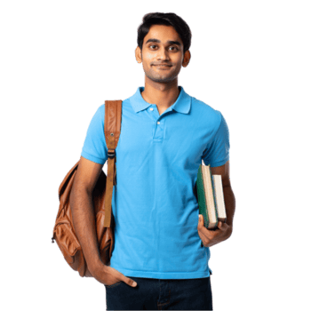 leende högskola studerande med en ryggsäck och böcker isolerat på vit bakgrund, redo för klass och ivrig till lära sig i en tillfällig och bekväm stil png