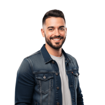 bonito jovem homem com uma barba isolado em branco fundo é sorridente e olhando para a lado com uma feliz expressão em dele face png