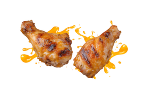 gegrillt Hähnchen Oberschenkel und Soße Spritzen, isoliert auf transparent Hintergrund png