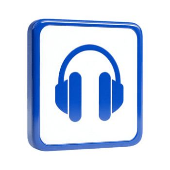 azul quadrado botão com fones de ouvido ícone digital audio ouvindo música som png