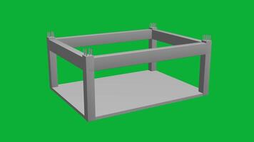 3d betong konstruktion strukturera roterande animering på grön skärm bakgrund byggnad ramverk, industriell arkitektur element, teknik och konstruktion material för verklig egendom, urban, video