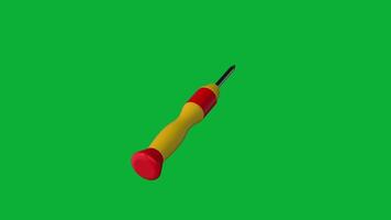 mobil telefon reparera 3d skruvmejsel roterande på grön skärm bakgrund precision verktyg animering för elektronik, underhåll, och teknologi projekt video