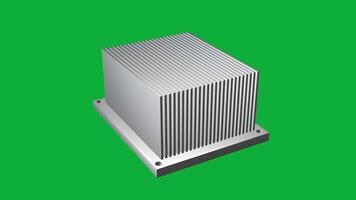 3d värme handfat roterande på grön skärm bakgrund realistisk elektronisk kyl- komponent animering för dator, cpu, elektronik, och teknologi projekt video