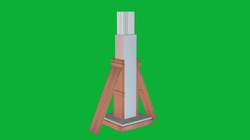 3d betong kolumn med rcc förstärkning, stavar, och trä- slutare roterande på grön skärm bakgrund realistisk strukturell konstruktion element för arkitektur, civil teknik, och byggnad video