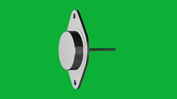 realistisk 3d 2-stifts npn metall transistor roterande animering elektronisk halvledare komponent, teknologi design element, krets styrelse enhet för teknik, elektronik, och pedagogisk projekt video