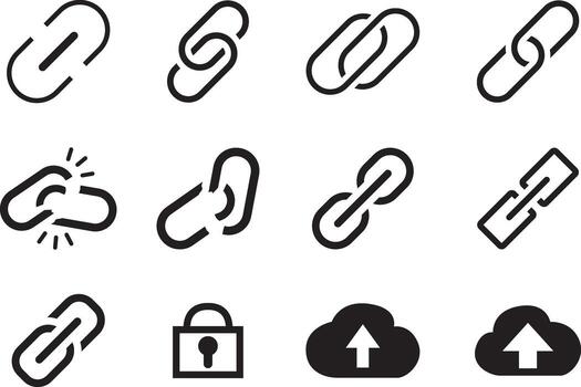 Link, external link, simple chain and cloud upload icon collection vector