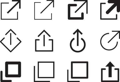 External link, share, arrow and upload icon set vector