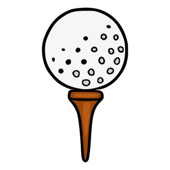 un juguetón ilustración de un golf pelota en un tee, presentando un único, estilizado hoyuelo modelo con variar tamaños y sombras de gris y negro puntos en contra un blanco fondo, conjunto en contra un Sí... vector
