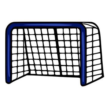This illustration showcases a detailed hockey goal net, rendered in a bold, hand drawn style with a navy blue frame and black netting, offering a unique visual representation for sports them... vector