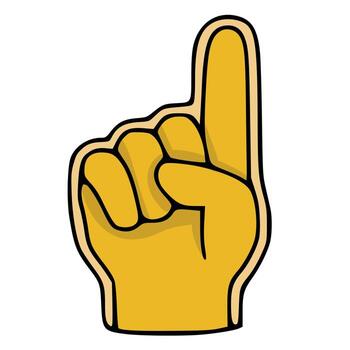 A vibrant illustration of a golden foam finger, playfully designed with bold outlines and a cheerful, cartoonish style, perfect for adding a touch of sports enthusiasm to your designs. vector