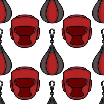 Seamless pattern featuring red boxing headgear and dark gray speed bags, creating a dynamic and energetic design ideal for sports themed projects. vector