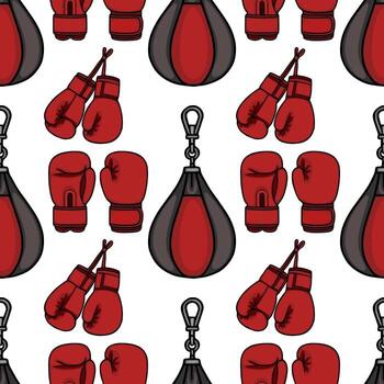 Seamless pattern featuring red boxing gloves and a speed bag, offering a dynamic and energetic design ideal for sportswear or gym related projects. vector