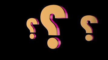 realistisk 3d fråga mark roterande animering på grön skärm bakgrund faq hjälp ikon, tvivel och förvirring symbol, kunskap och information element för utbildning, företag, och kreativ projekt video