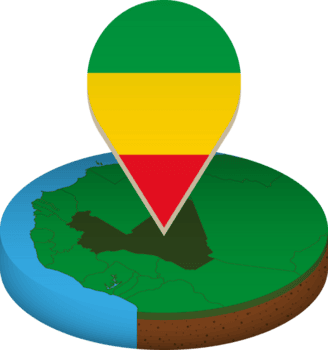 isométrico volta mapa do mali com bandeira. png