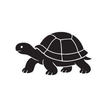 A Simple Silhouette of a Walking Turtle in Side View with Defined Shell Segments and Sturdy Legs vector