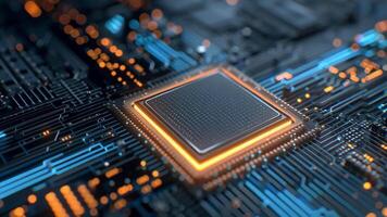 digitale circuito sentiero con processore gestione dati dentro scheda madre video