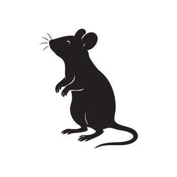 Silhouette of a Standing Mouse Creature with Delicate Whiskers and Rounded Ears Against a Plain White Backdrop vector