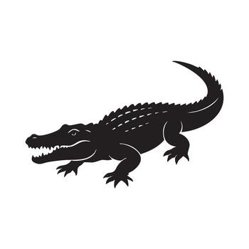 A Striking Silhouette An Alligator Featuring a Long Tail and Sharp Teeth Distinct Alligator Design Portraying a Reptilian Predator vector