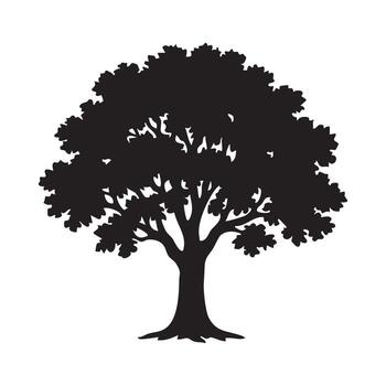 tree silhouette isolated on white background with leaves and branches design. vector