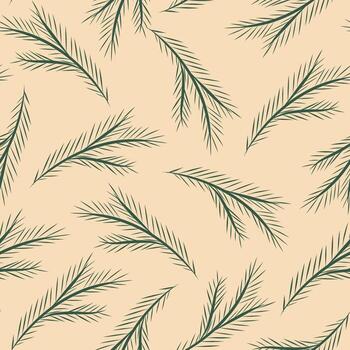 Pine Branch Seamless Pattern, Needle Branch on Beige background, Evergreen Branch Pattern vector
