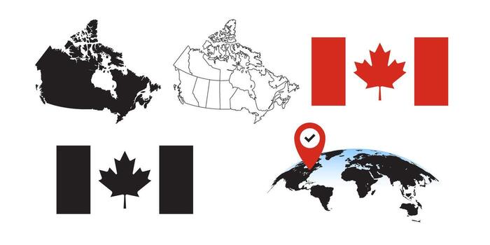Flag and map of Canada, location on the map vector