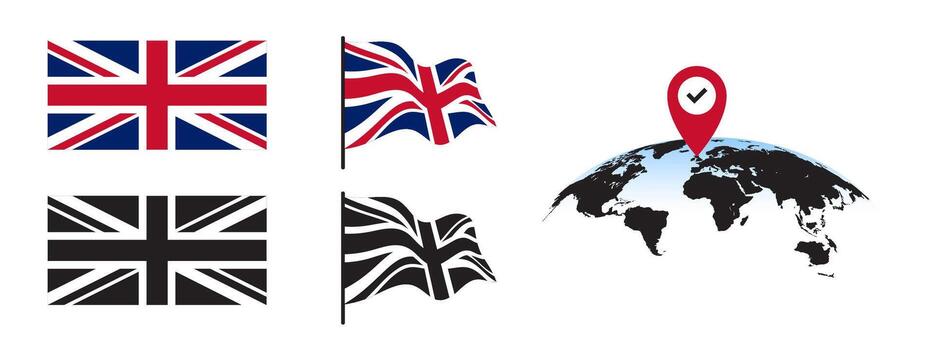 Flag of Great Britain and location on the map vector