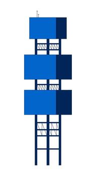 costa afuera petróleo plataforma torre estructura 2d dibujos animados objeto. modular niveles yacimiento petrolífero equipo con apoyo columnas energía arquitectura aislado elemento plano acortar Arte en blanco. Mancha ilustración vector