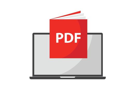 Reading a PDF file with an icon and label on a laptop screen. Document reading concept. Banner for business, marketing, and advertising. vector