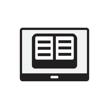 Icon of a tablet with an open book, signaling mobile reading, digital library and e-book app branding vector