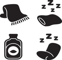cómodo dormir esenciales incluso cobija almohada caliente agua botella y zzz símbolos vector