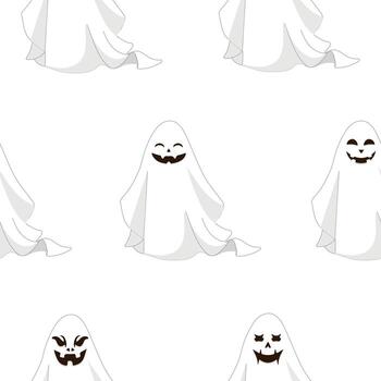pattern with ghost icons with different spooky and funny faces in flat design. Cute and light style suitable for Halloween, web design, mobile apps, decor and print vector