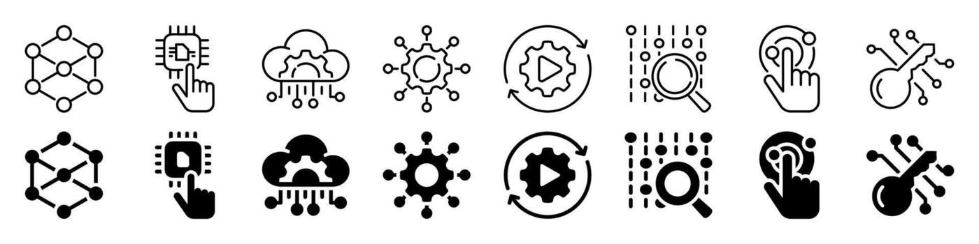 Digital interface icon set. Linear and silhouette style. vector