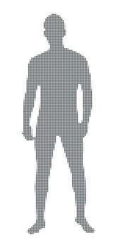 Silhouette of a standing man created with halftone dot pattern. Perfect for abstract design, backgrounds, posters, advertising, and modern graphic projects. vector