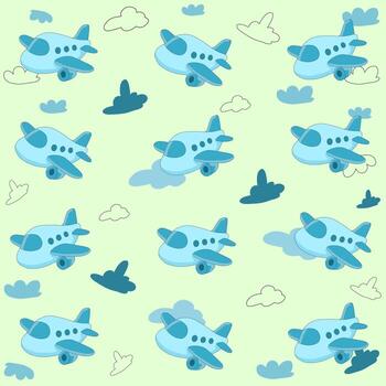 a pattern with airplanes and clouds vector
