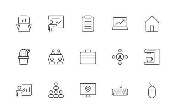 Teamwork icons set. coworking space icons. Business teamwork, team building, work group, and human resources minimal line icon collection. vector