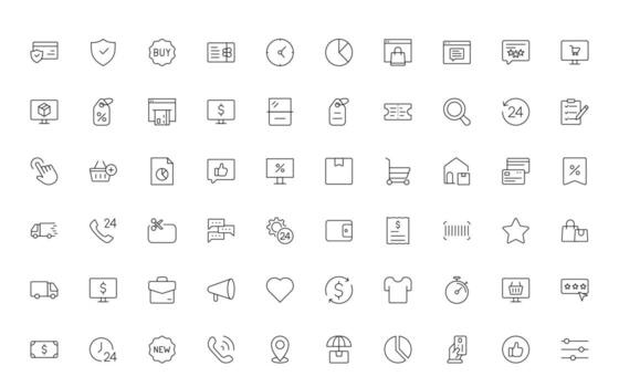 Set of shopping cart icons. Collection of web icons for online store, from various cart icons in various shapes. Shopping thin line icon collection. vector
