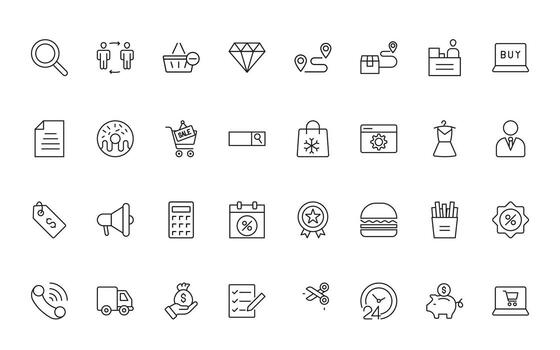 Shopping cart minimal icons. Collection of web icons for online store, from various cart icons in various shapes. Shopping line icon set. vector