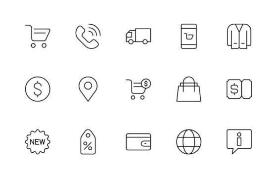 Shopping cart icons. Collection of icons for online store, from various cart and Shopping bag minimal thin line icon collection. vector