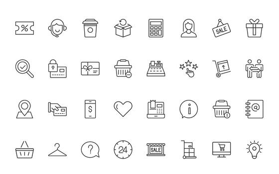 Shopping cart minimal icons. Collection of web icons for online store, from various cart and Shopping bag icon set. vector
