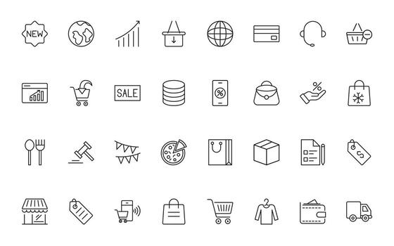 Shopping cart icons. Collection of web icons for online store, from various cart icons in various shapes. Shopping outline icon set. vector