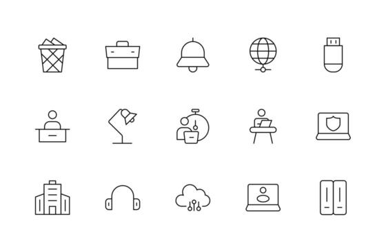 Teamwork icons set. coworking space icons. Business teamwork, team building, work group, and human resources thin line icon collection. vector